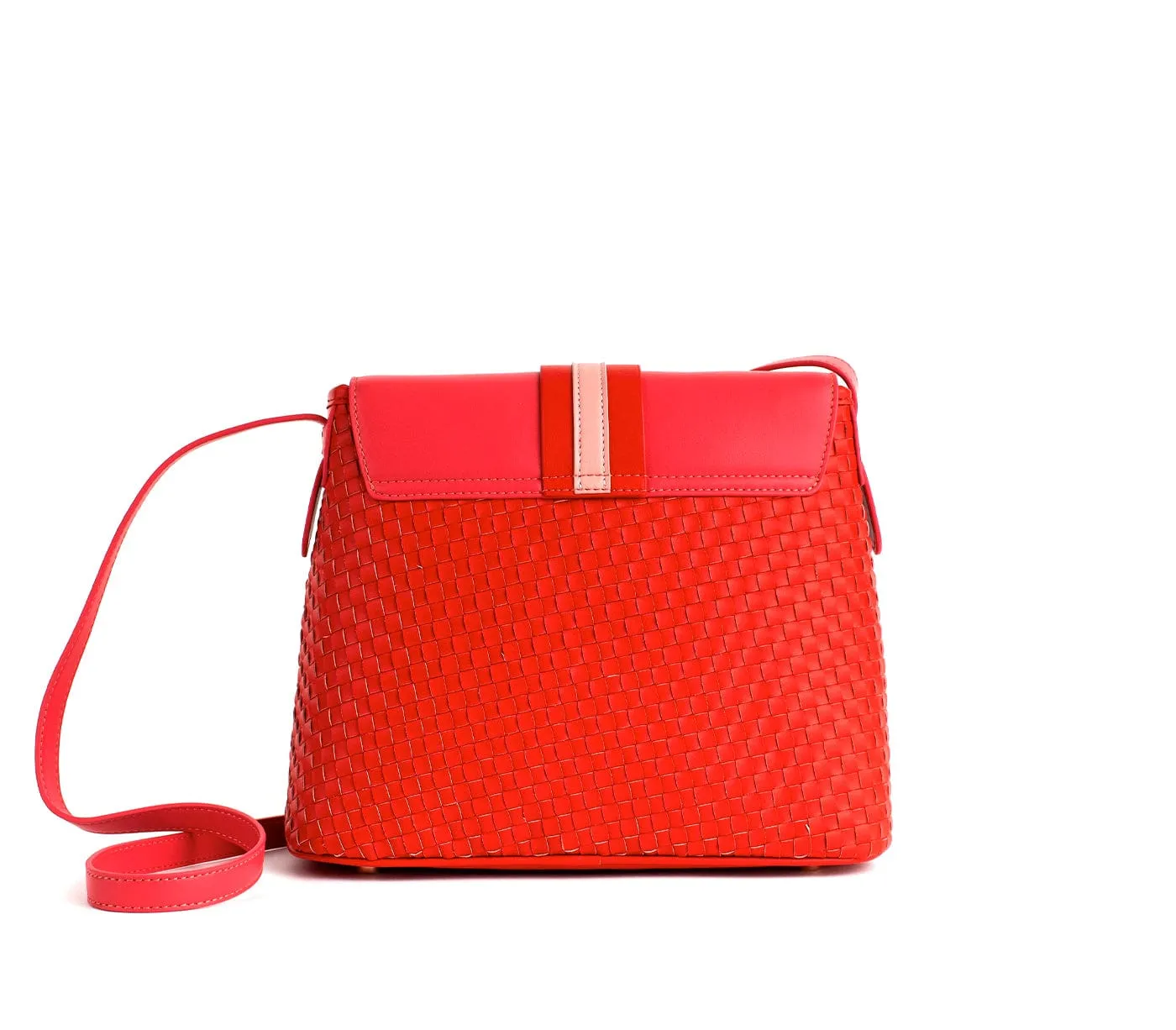 Kate Vegan Leather Basket Weave Crossbody Bag | Red