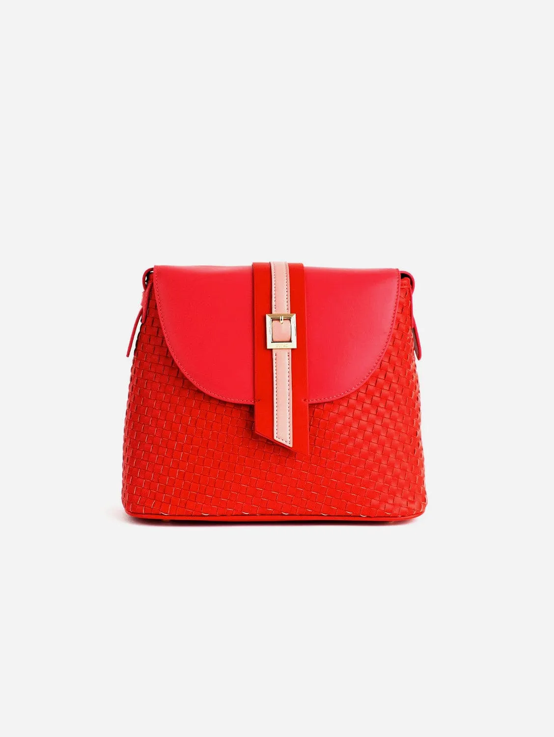Kate Vegan Leather Basket Weave Crossbody Bag | Red