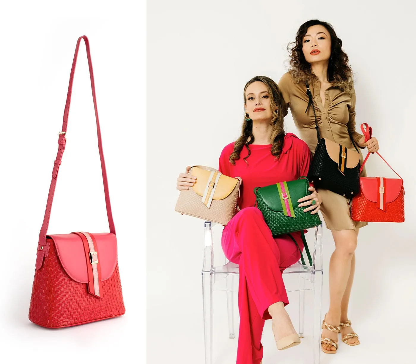 Kate Vegan Leather Basket Weave Crossbody Bag | Red