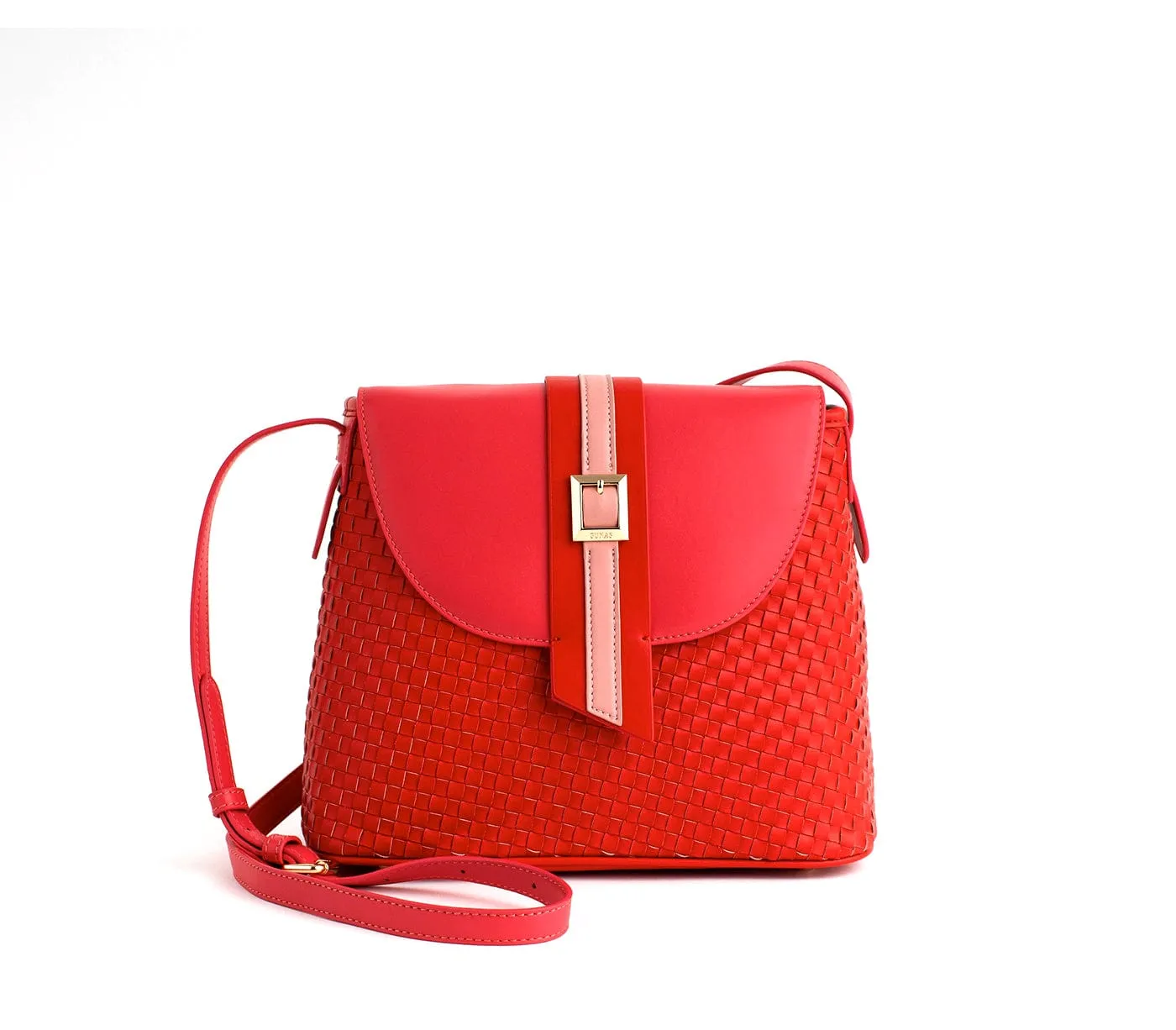 Kate Vegan Leather Basket Weave Crossbody Bag | Red