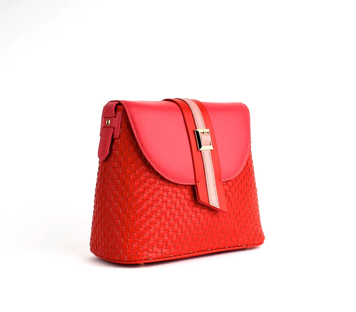 Kate Vegan Leather Basket Weave Crossbody Bag | Red