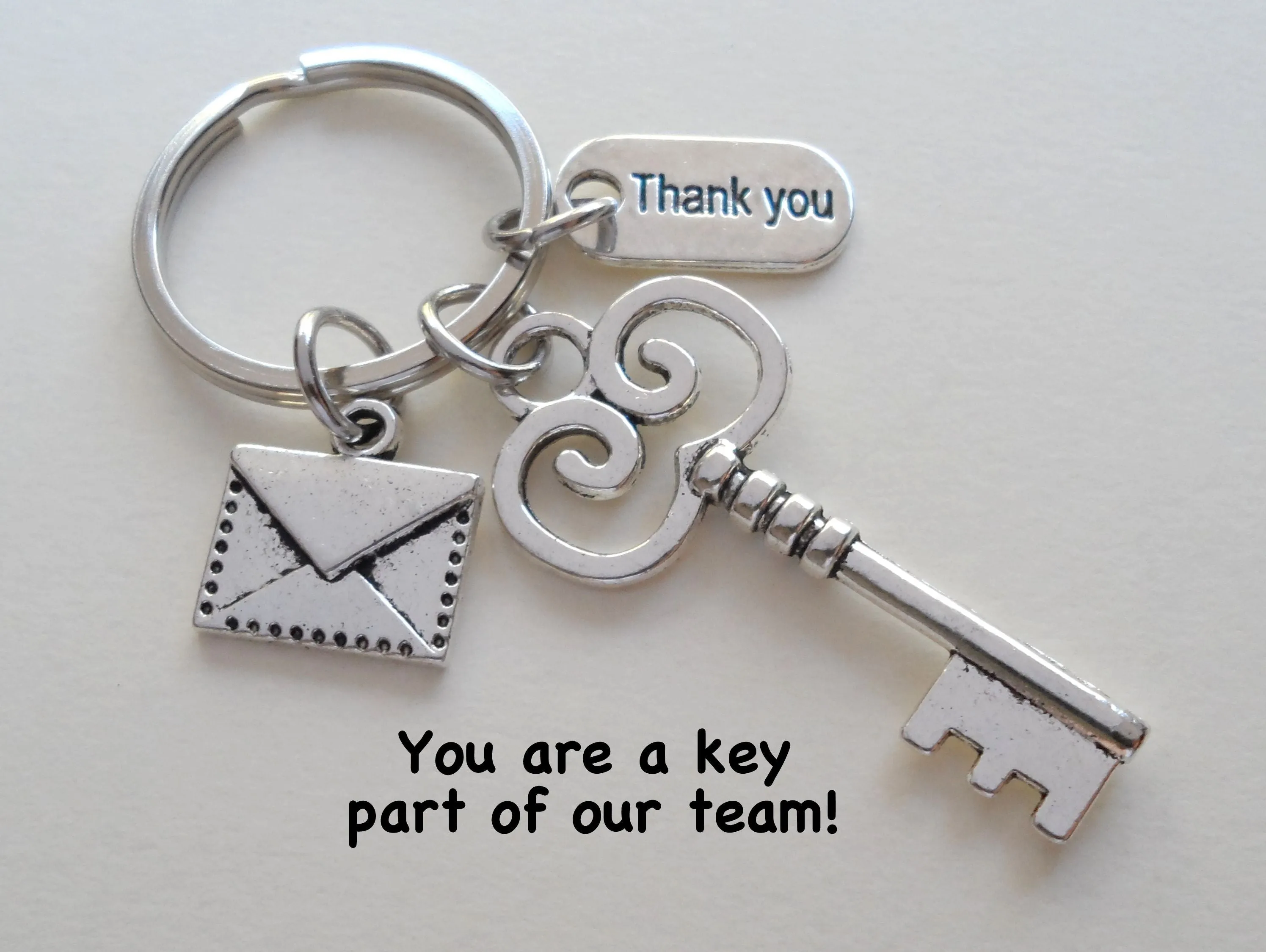 Key & Envelope Charm Keychain with Thank You Charm, Secretary, Office Staff, Postal Worker, & Receptionist Gift Keychain