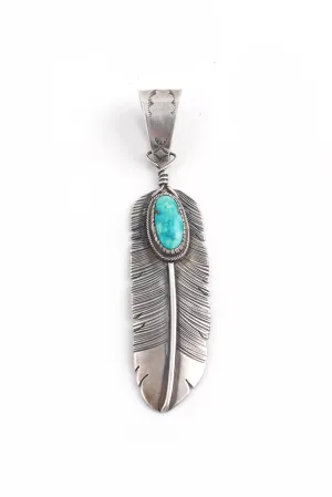 L Jeer Turquoise Sterling Silver Feather Pendant