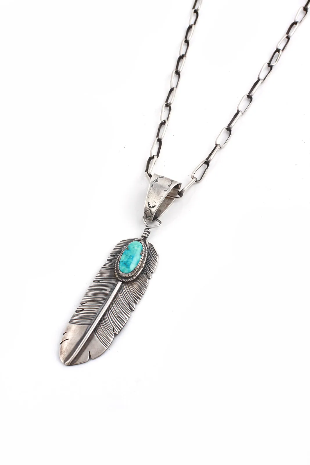 L Jeer Turquoise Sterling Silver Feather Pendant
