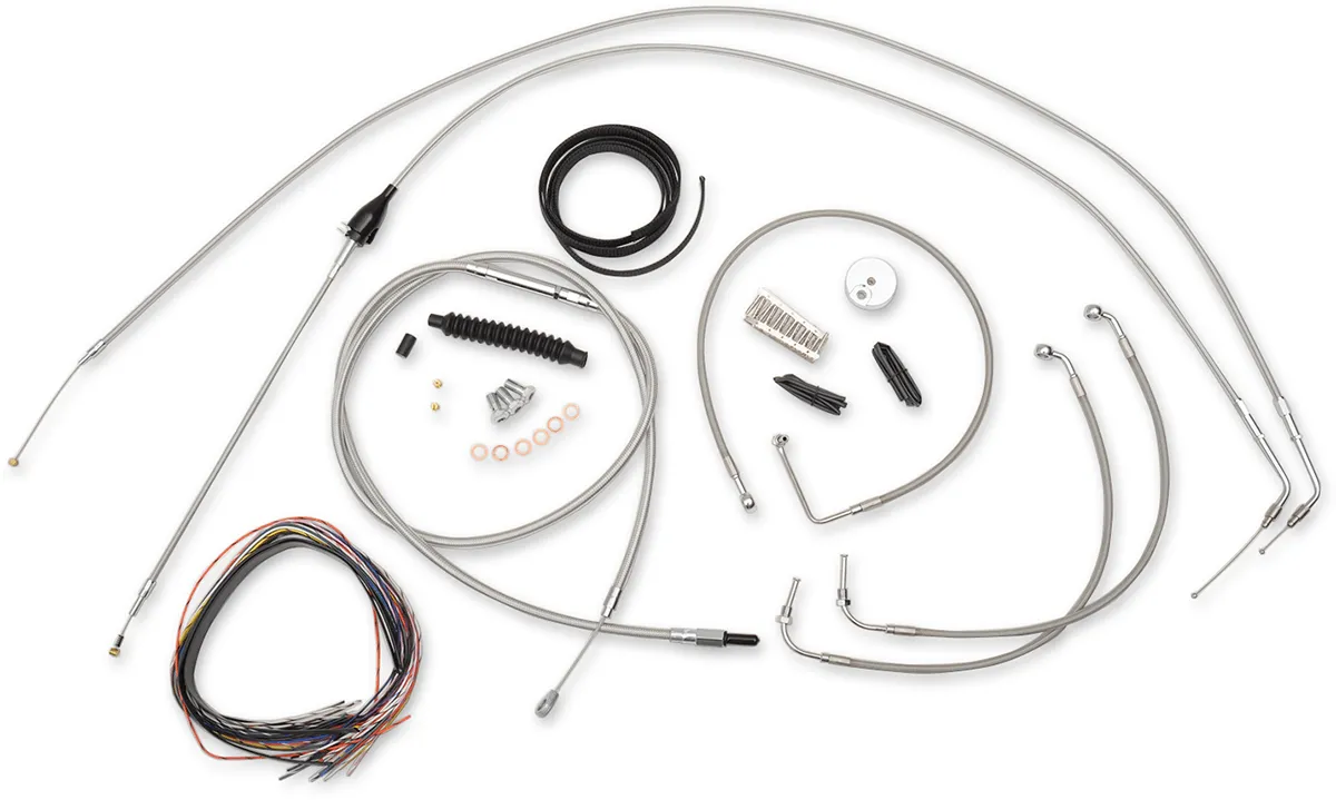 LA Choppers LA-8005KT2B-16 Complete Handlebar Cable/Brake & Clutch Line/Wire Kit - Stainless Braided
