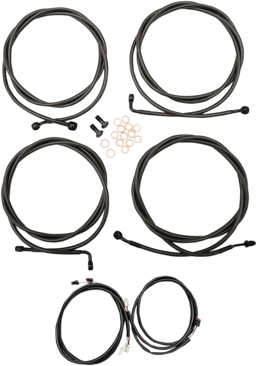 LA Choppers LA-8054KT3-08M Complete Handlebar Cable/Brake & Clutch Line/Wire Kit - Midnight Braided