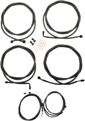 LA Choppers LA-8054KT3-08M Complete Handlebar Cable/Brake & Clutch Line/Wire Kit - Midnight Braided