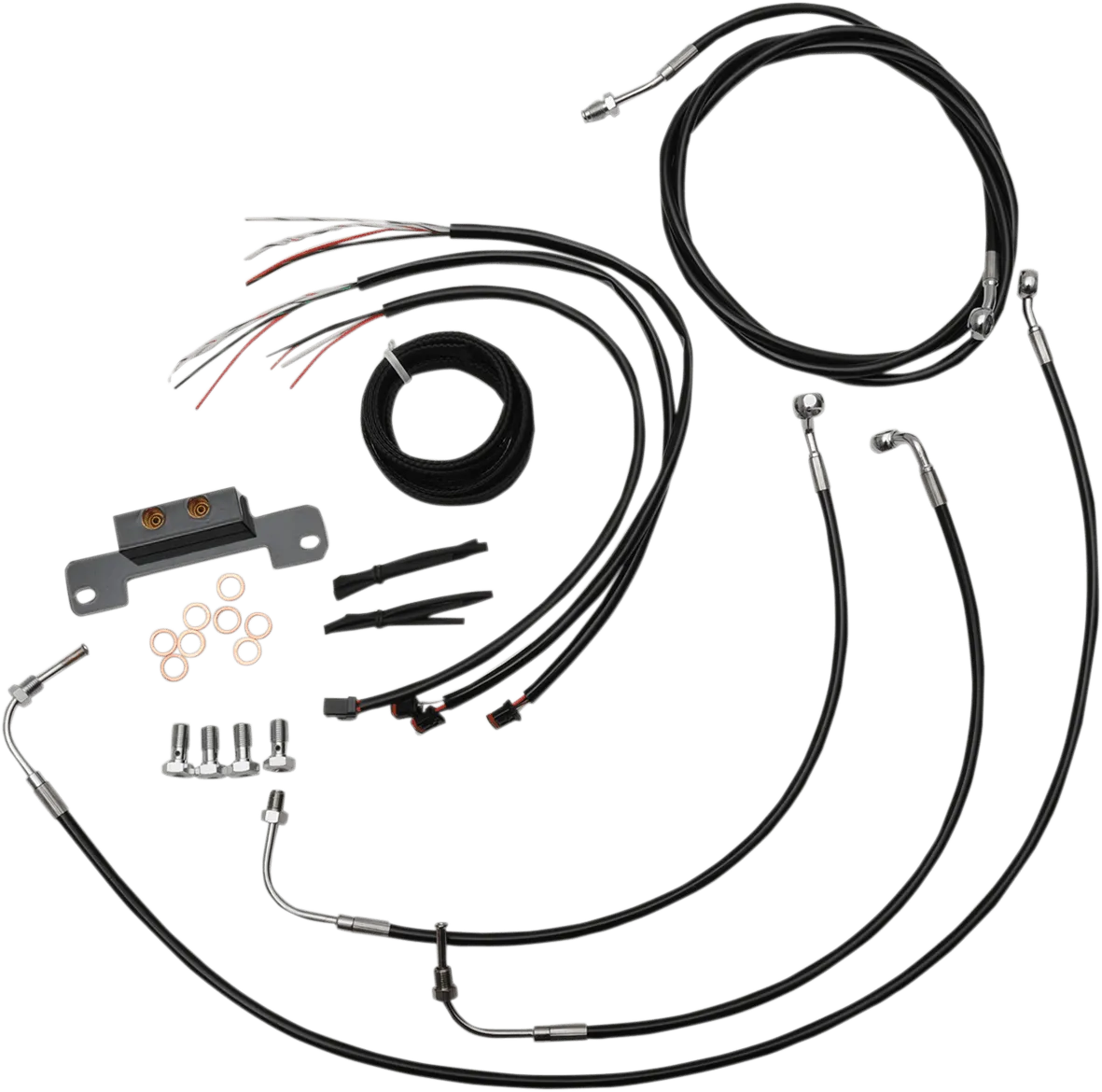 LA Choppers LA-8055KT2-19B Complete Handlebar Cable/Brake & Clutch Line/Wire Kit - Black Vinyl/Stainless Braided