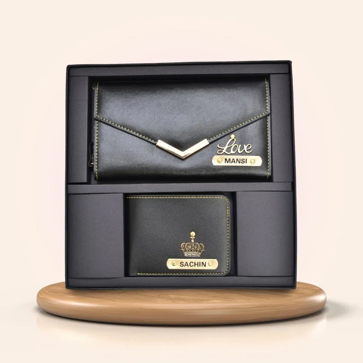 Lady Wallet & Men's Wallet & Personalised Couple Rainbow Classic WaterBottle - Black