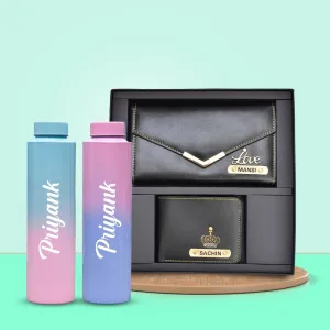 Lady Wallet & Men's Wallet & Personalised Couple Rainbow Classic WaterBottle - Black