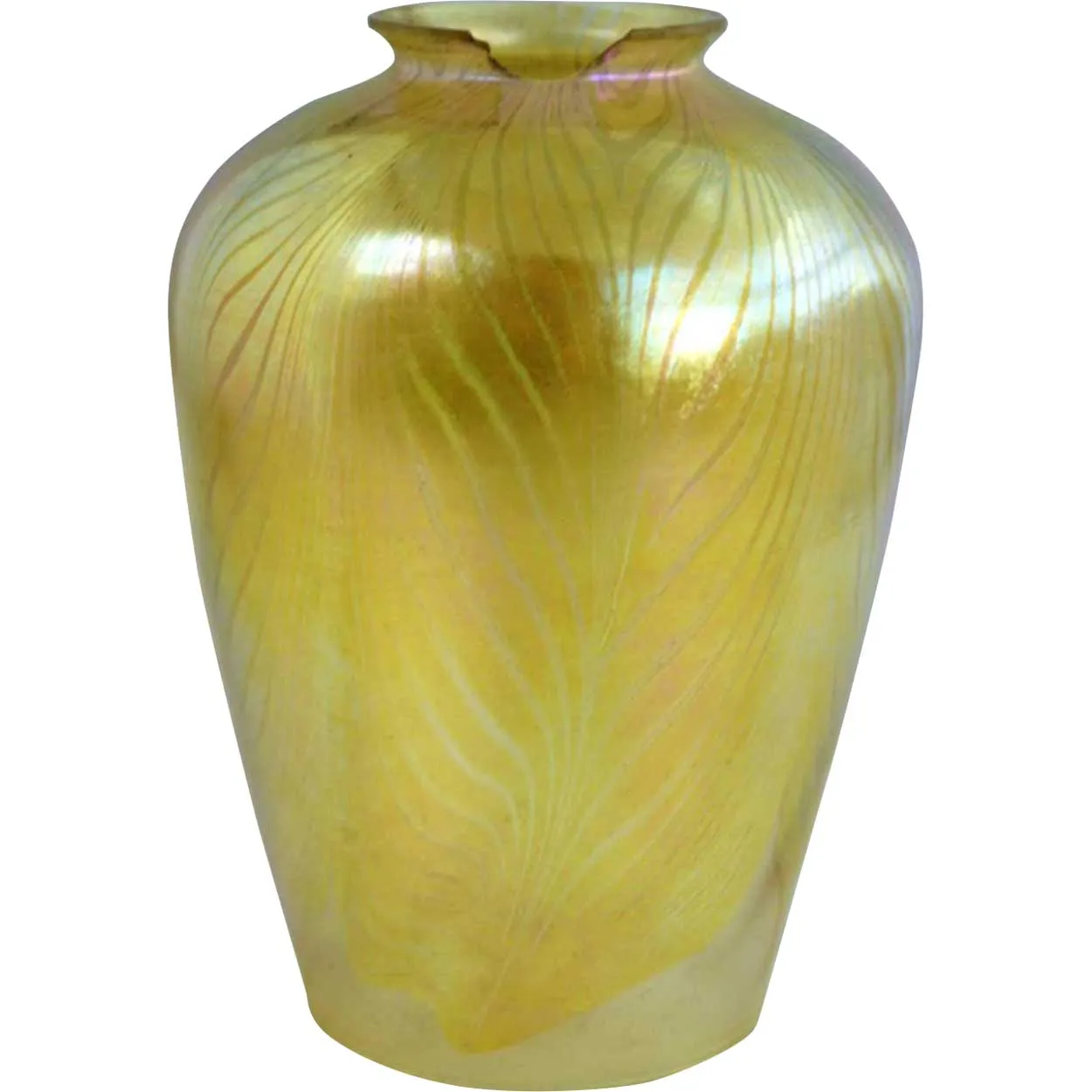 Large American Tiffany Studios LCT Favrile Glass Pulled Feather Lamp Shade