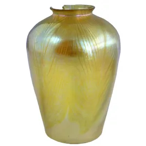 Large American Tiffany Studios LCT Favrile Glass Pulled Feather Lamp Shade