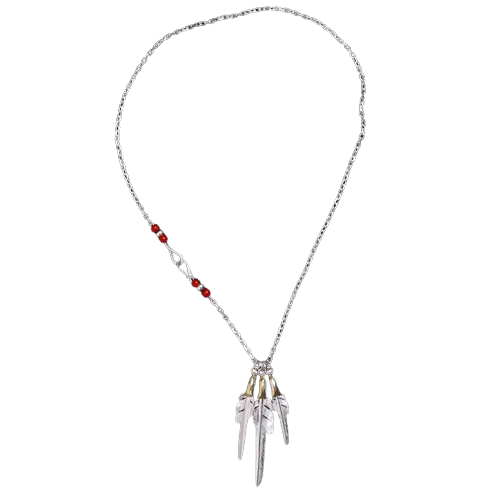 Larry Smith Copper Eagle Head Wind Cut Feather Necklace