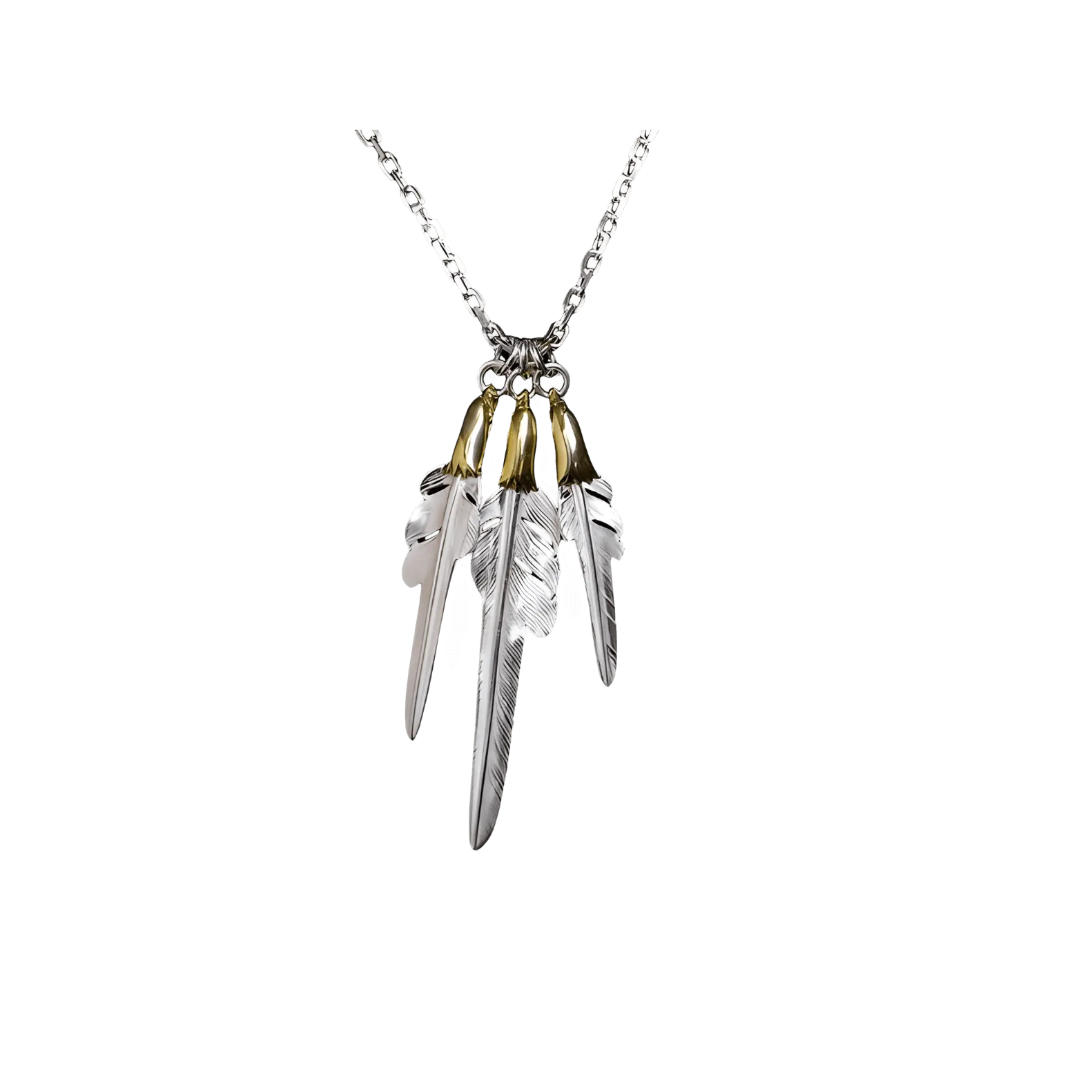 Larry Smith Copper Eagle Head Wind Cut Feather Necklace