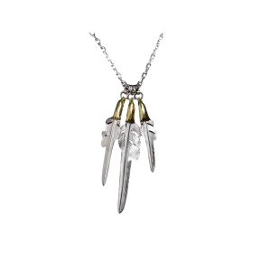 Larry Smith Copper Eagle Head Wind Cut Feather Necklace