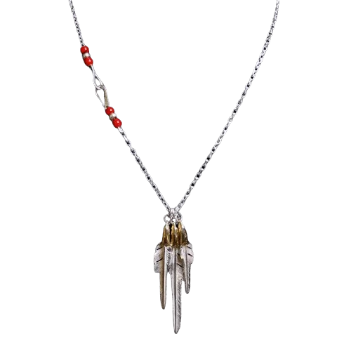Larry Smith Copper Eagle Head Wind Cut Feather Necklace