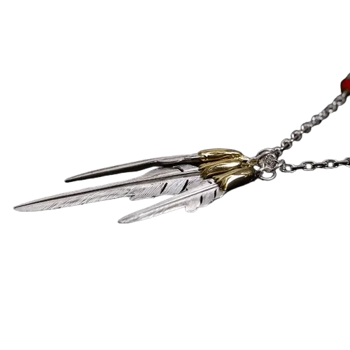 Larry Smith Copper Eagle Head Wind Cut Feather Necklace