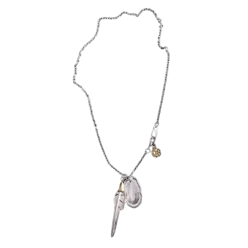 Larry Smith Eagle Head Feather & Rose Necklace