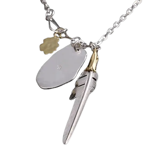 Larry Smith Eagle Head Feather & Rose Necklace