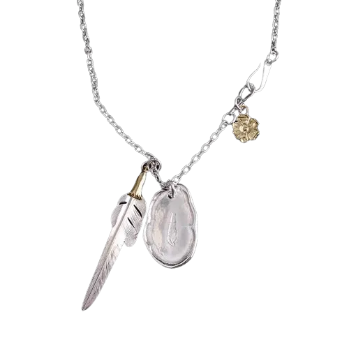 Larry Smith Eagle Head Feather & Rose Necklace