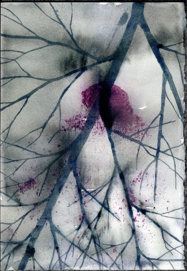Last Night   - Original Watercolor/Guache Painting = Abstract Landscape