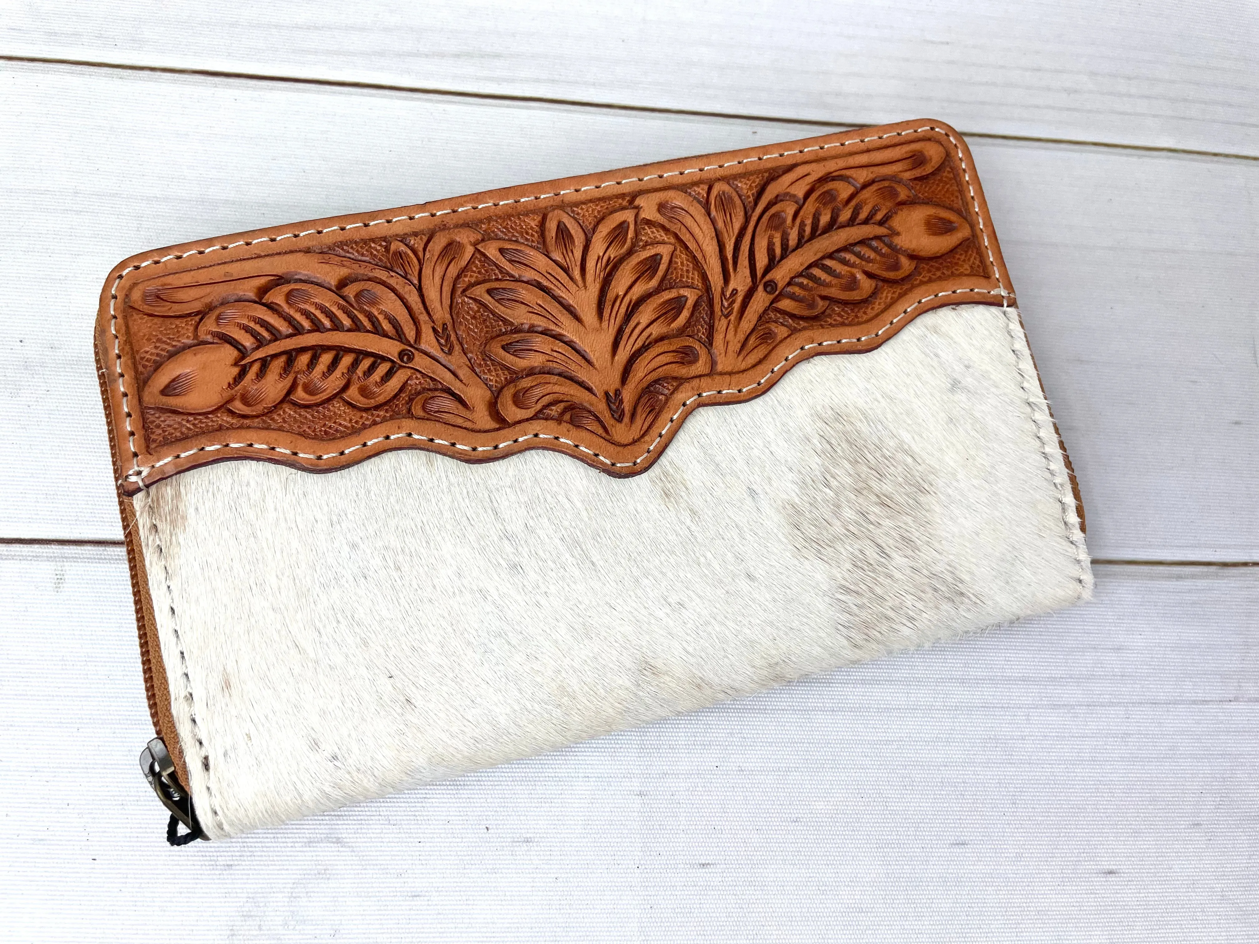 Leaf Tooled Cowhide Wallet