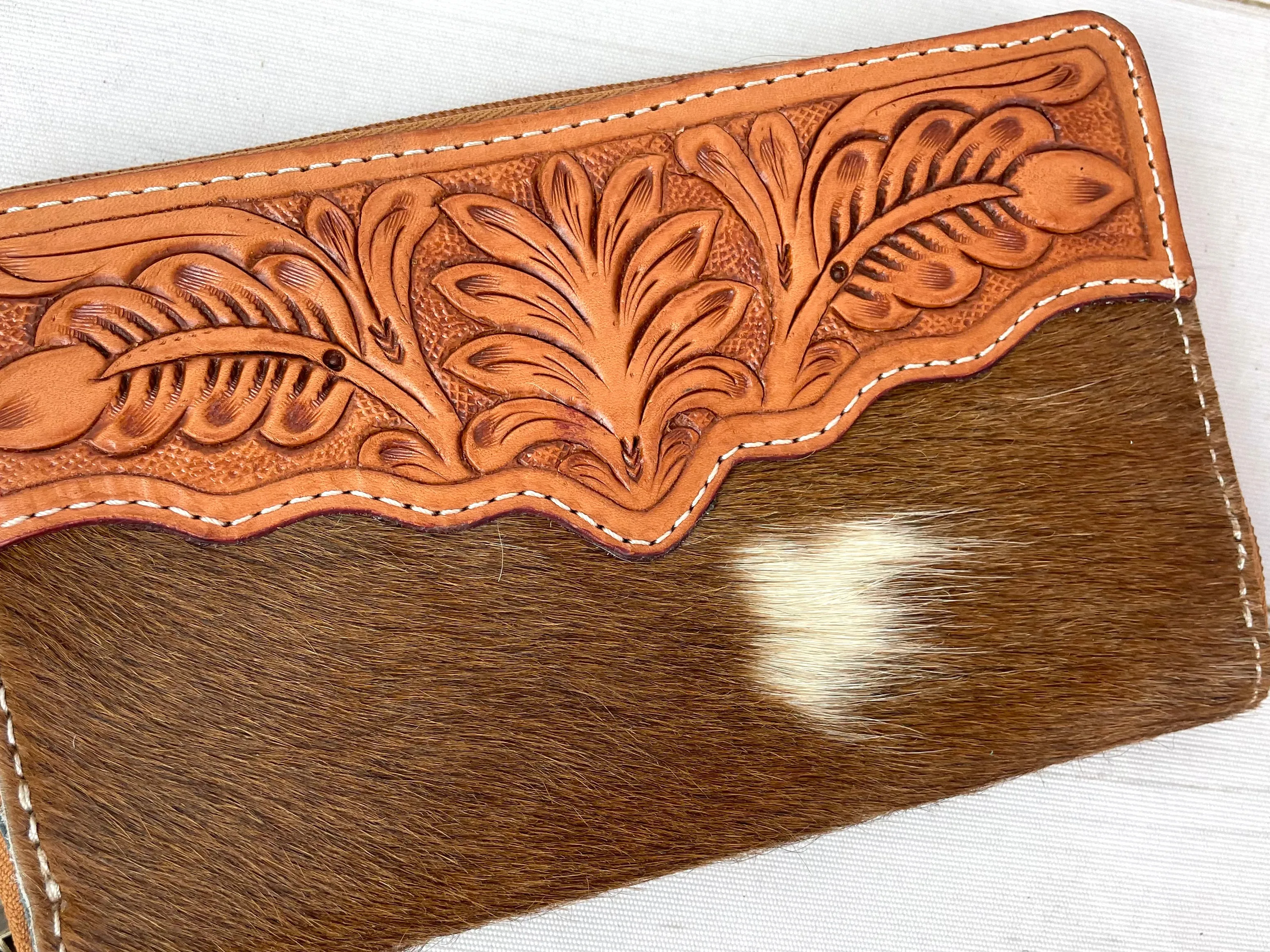 Leaf Tooled Cowhide Wallet
