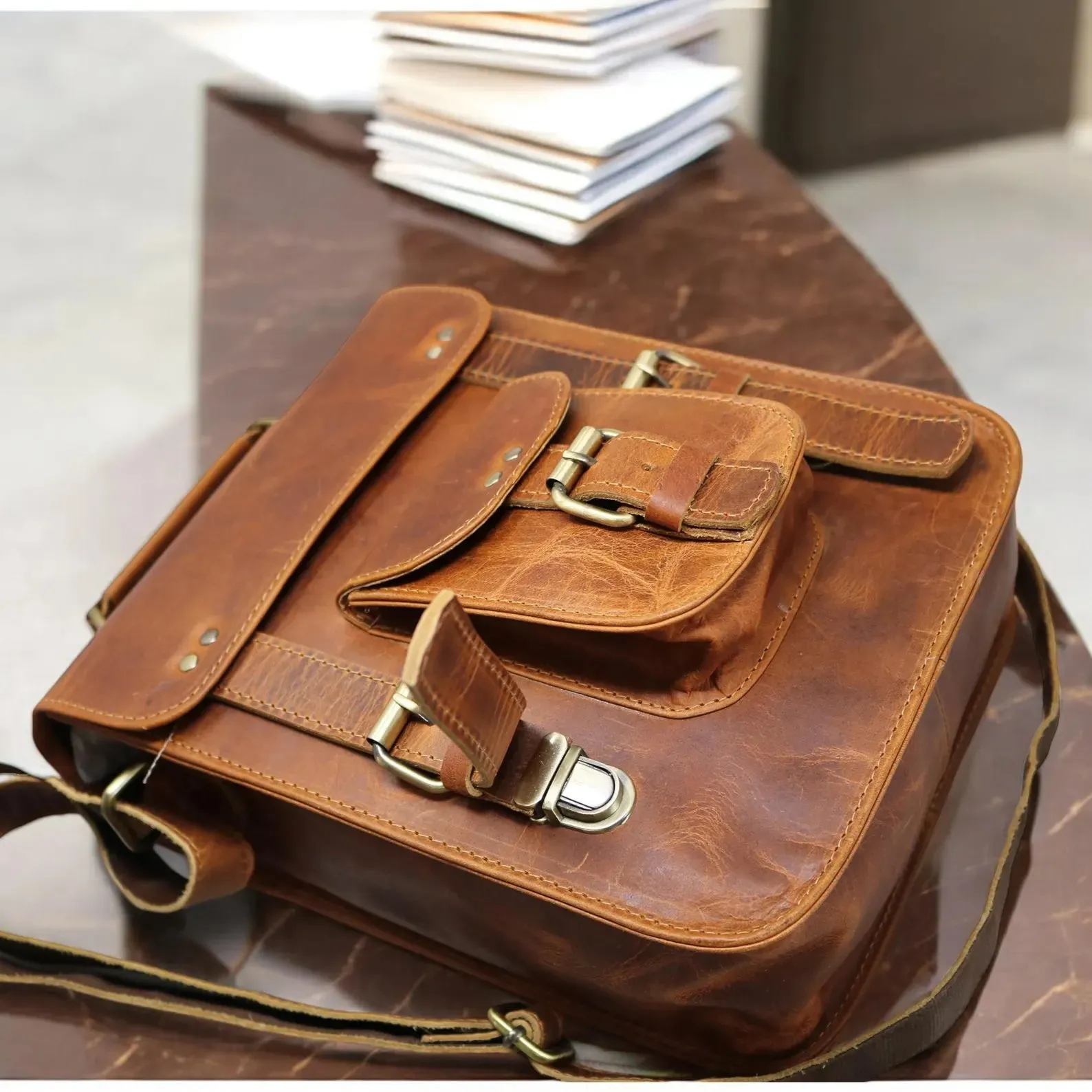 Leather Messenger Bag, Laptop Case