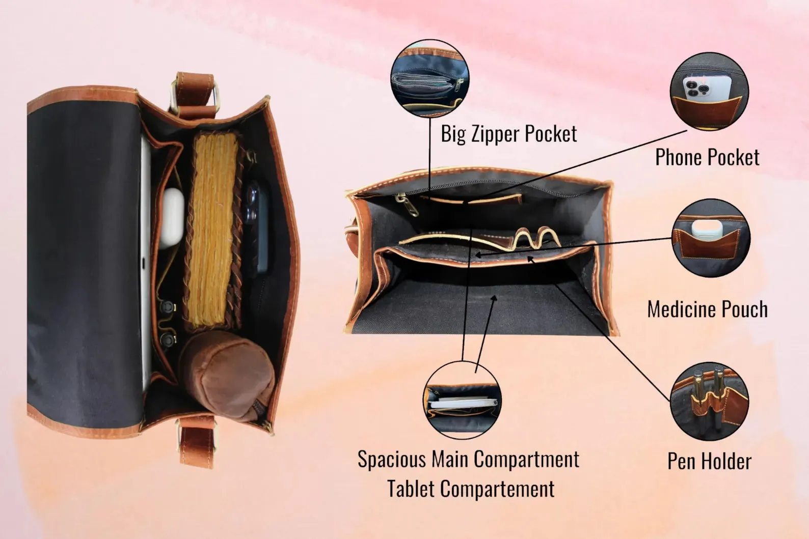 Leather Messenger Bag, Laptop Case