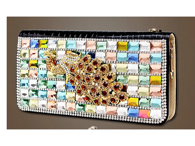 Leather Wallet with Diamonds Leather Fashion Ladies Clutch Bag Purse Mobile Phone Bag