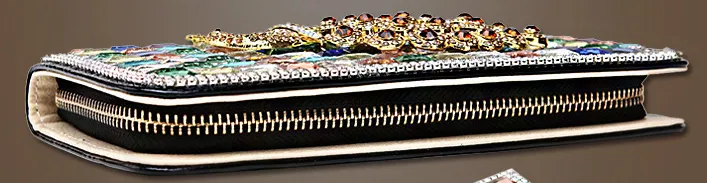 Leather Wallet with Diamonds Leather Fashion Ladies Clutch Bag Purse Mobile Phone Bag