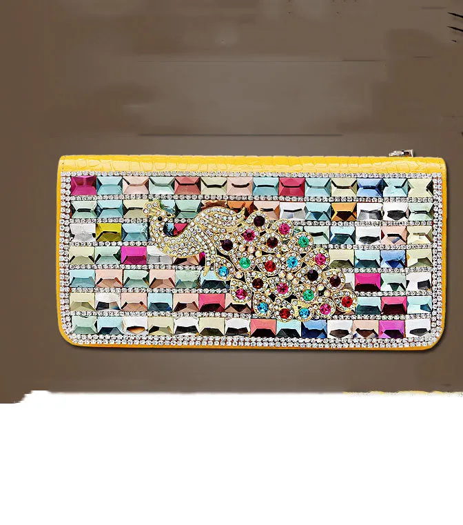 Leather Wallet with Diamonds Leather Fashion Ladies Clutch Bag Purse Mobile Phone Bag