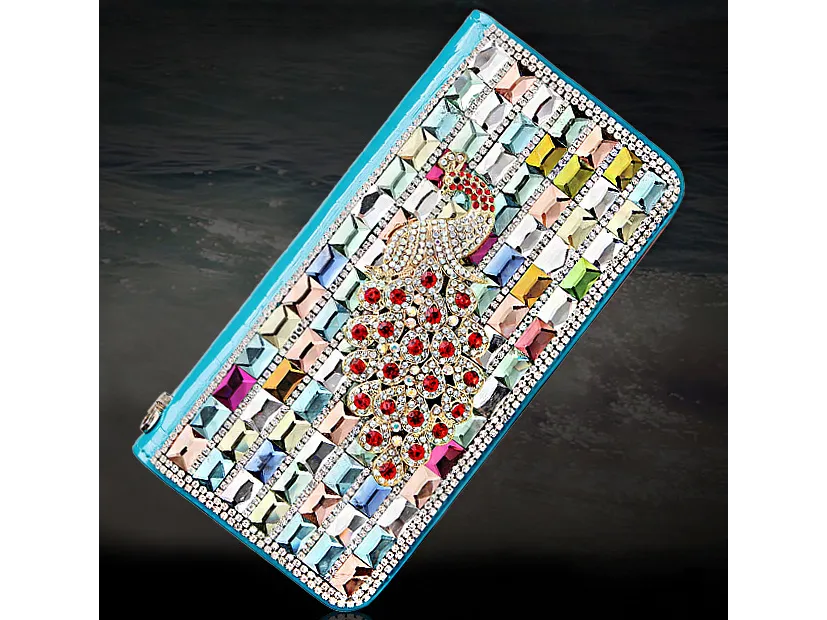 Leather Wallet with Diamonds Leather Fashion Ladies Clutch Bag Purse Mobile Phone Bag