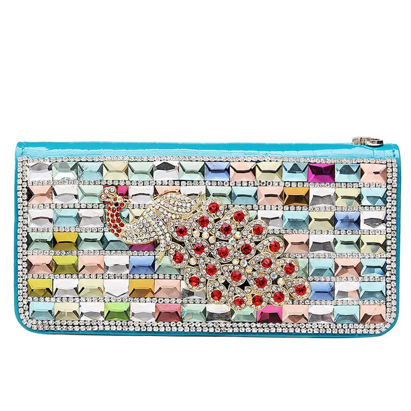 Leather Wallet with Diamonds Leather Fashion Ladies Clutch Bag Purse Mobile Phone Bag