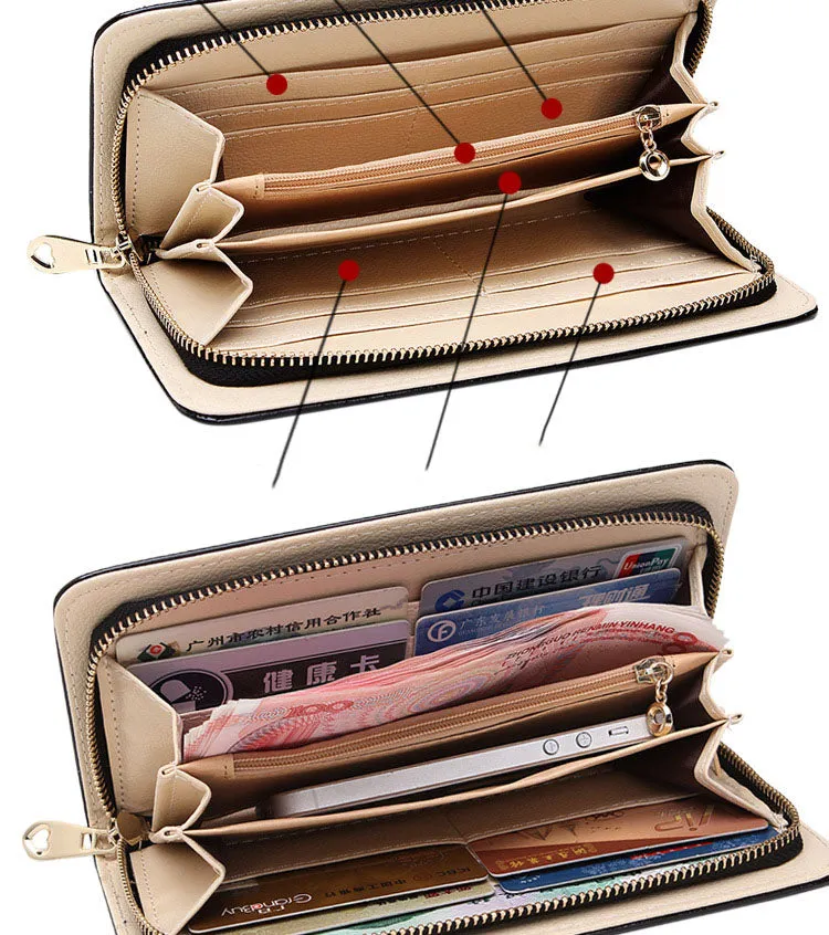 Leather Wallet with Diamonds Leather Fashion Ladies Clutch Bag Purse Mobile Phone Bag
