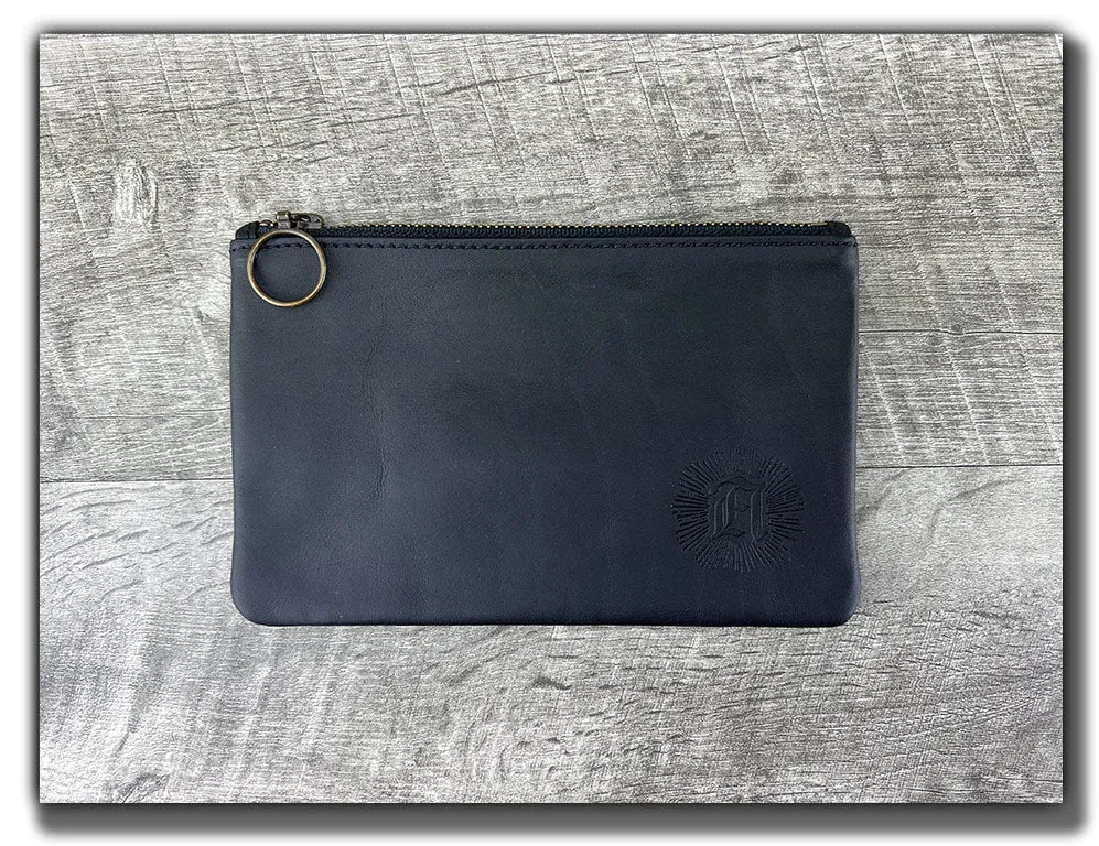 Leather Zipper Pouch - Carbon Black