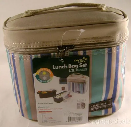 Lock Lock Blue Tan Thermal Double Zip Bag Lunch Box HPL762RB Bottle Containers