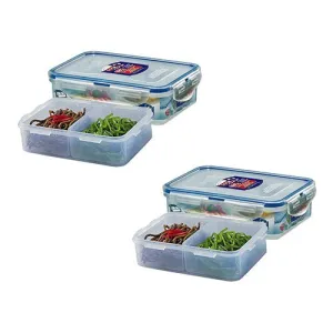 Lock&Lock Rect. Short Food Container 550ml w/ Divider (x2)