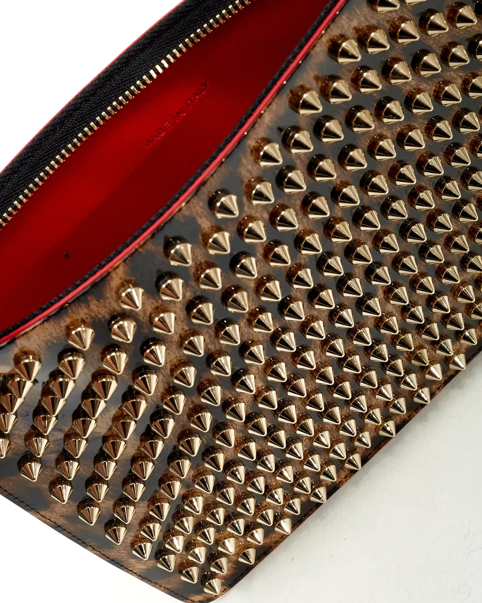Louboutin Patent Leopard Studded Clutch Bag