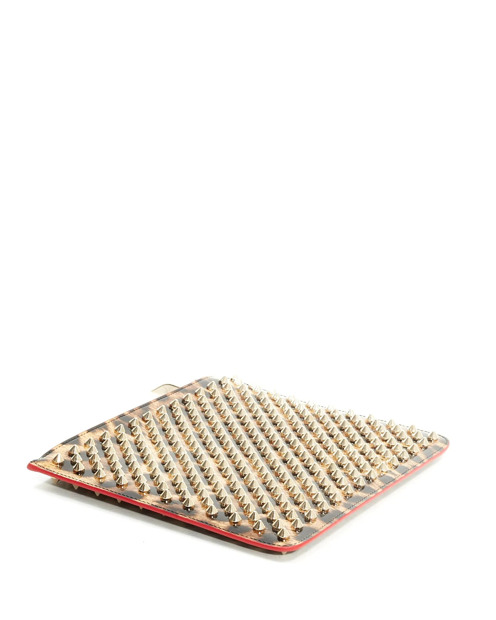Louboutin Patent Leopard Studded Clutch Bag