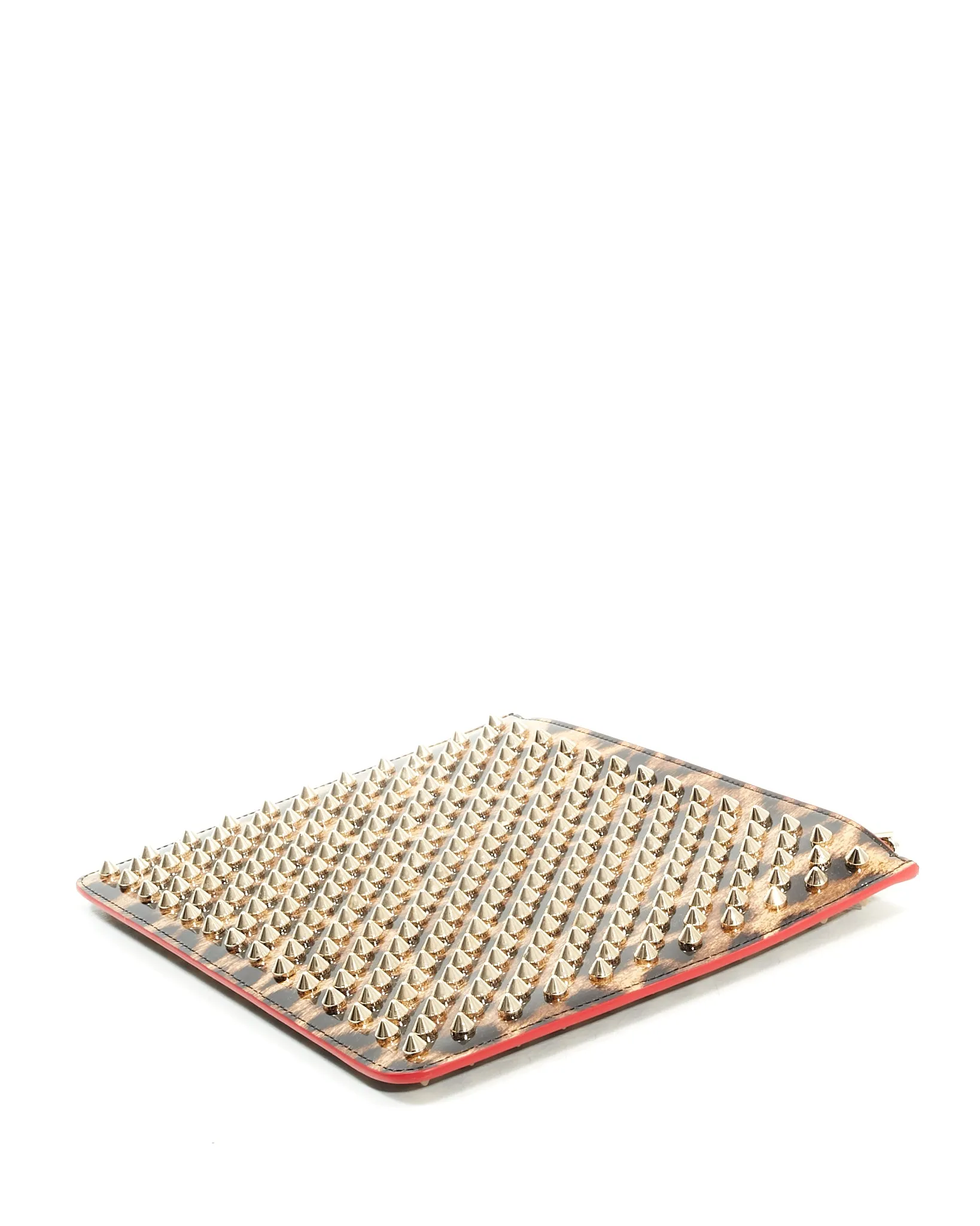 Louboutin Patent Leopard Studded Clutch Bag