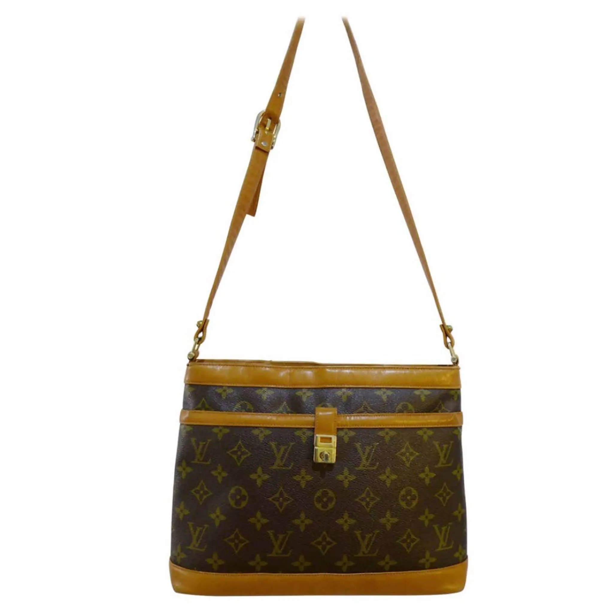 LOUIS VUITTON Brown Leather Monogram Crossbody Bag