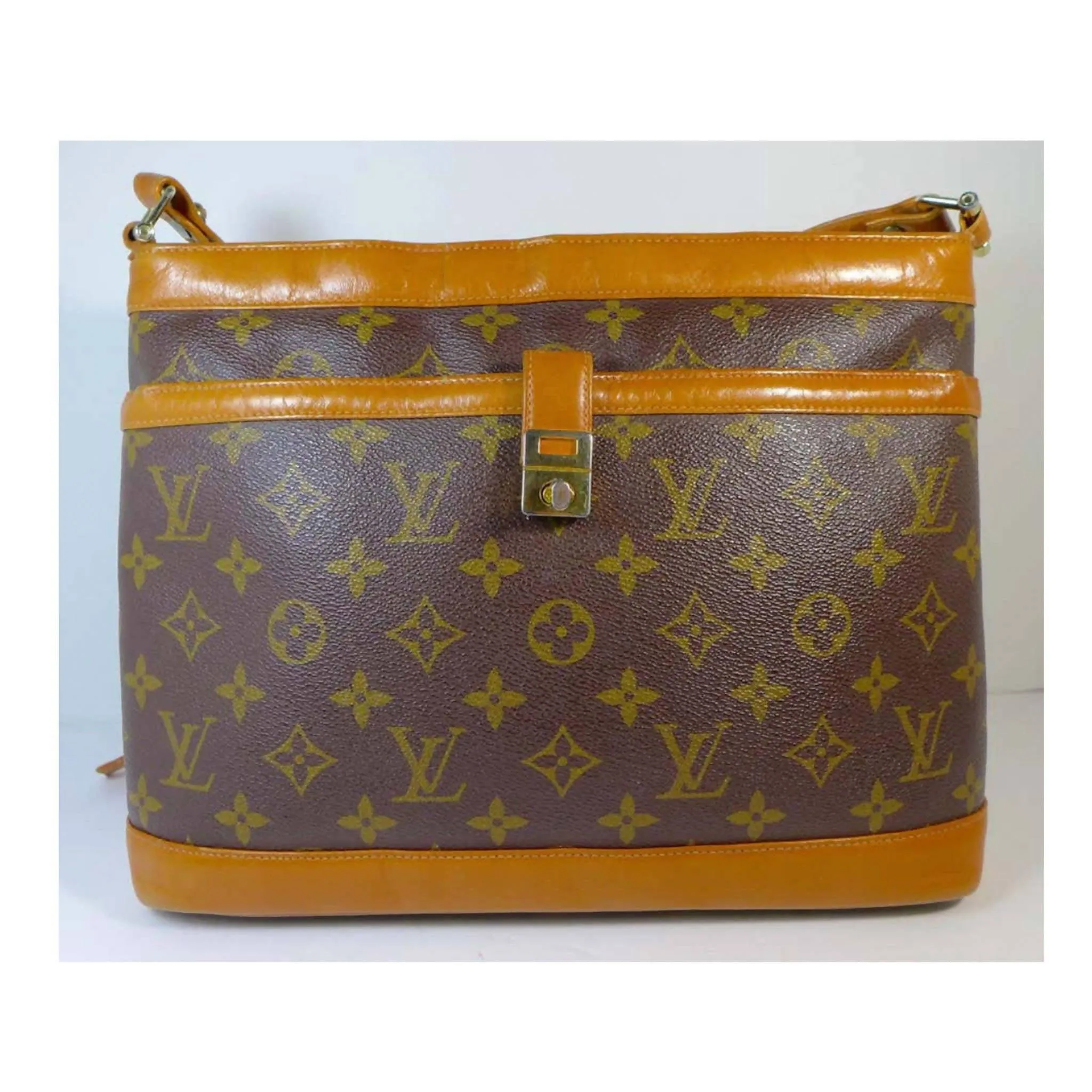 LOUIS VUITTON Brown Leather Monogram Crossbody Bag