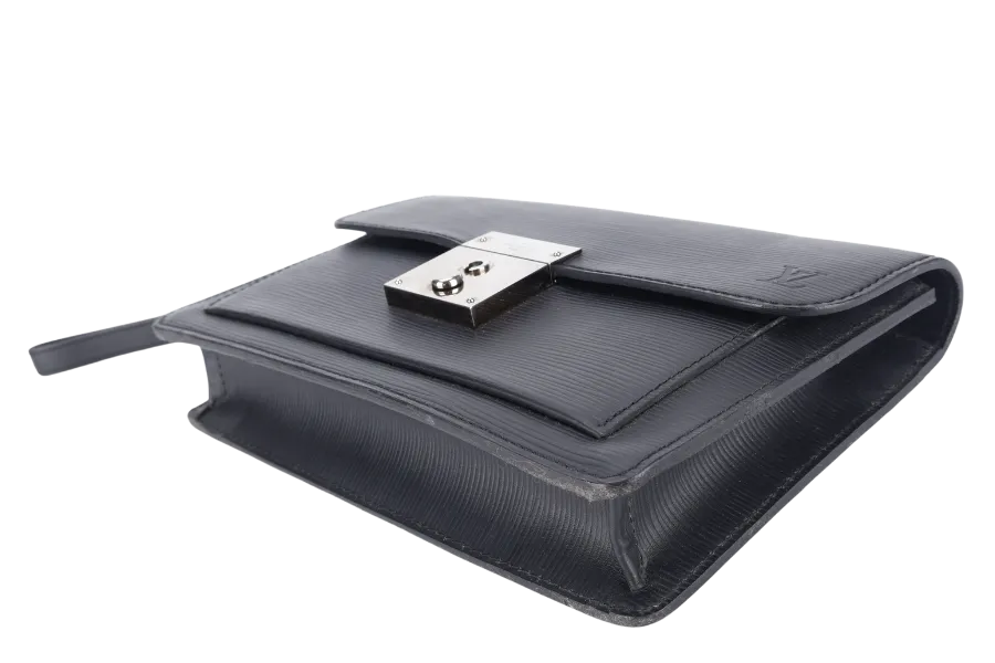 LOUIS VUITTON M40852 CLUTCH BLACK EPI LEATHER SILVER HARDWARE NO DUST COVER