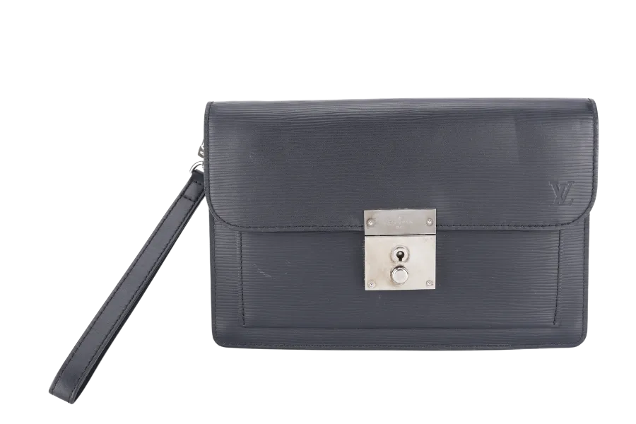 LOUIS VUITTON M40852 CLUTCH BLACK EPI LEATHER SILVER HARDWARE NO DUST COVER