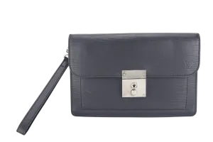 LOUIS VUITTON M40852 CLUTCH BLACK EPI LEATHER SILVER HARDWARE NO DUST COVER