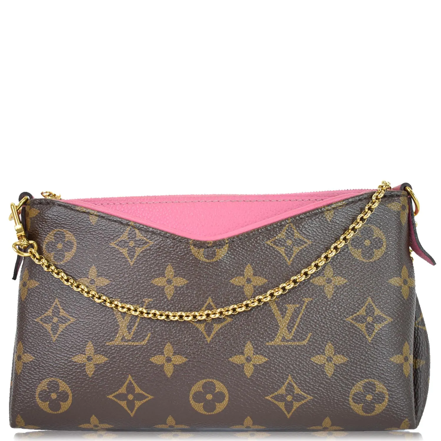 LOUIS VUITTON Pallas Clutch Monogram Canvas Crossbody Bag Brown
