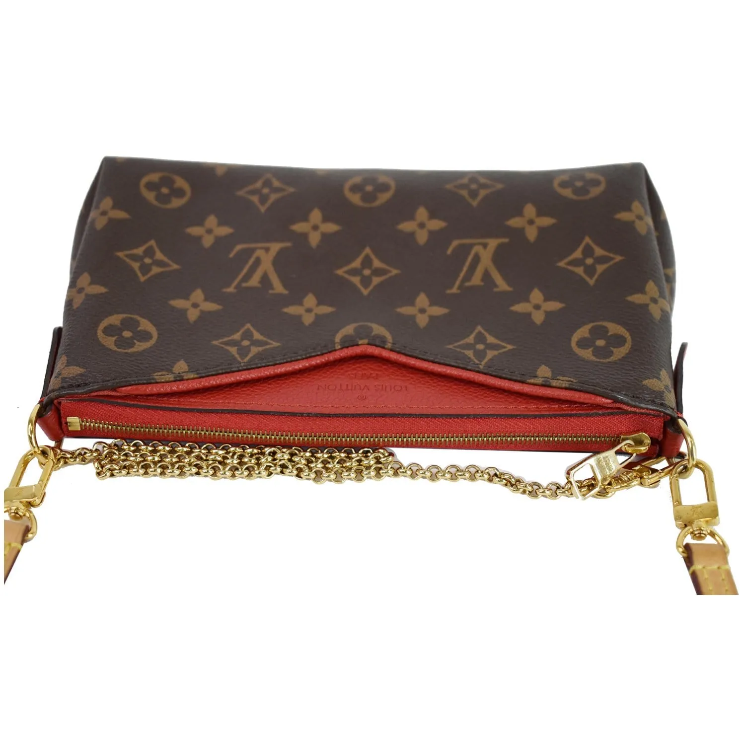 LOUIS VUITTON Pallas Clutch Monogram Canvas Crossbody Bag Brown