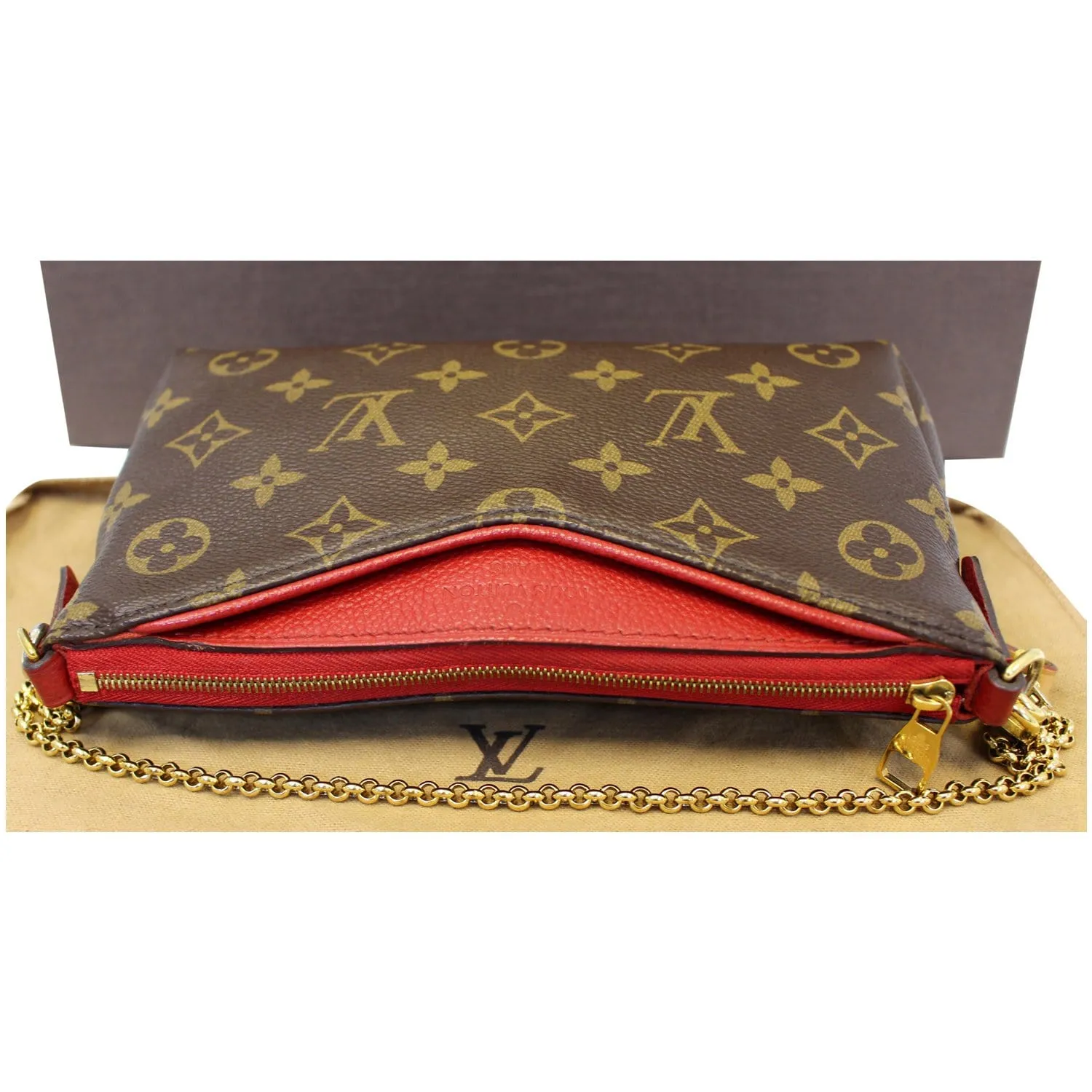 LOUIS VUITTON Pallas Monogram Canvas Clutch Crossbody Bag Brown
