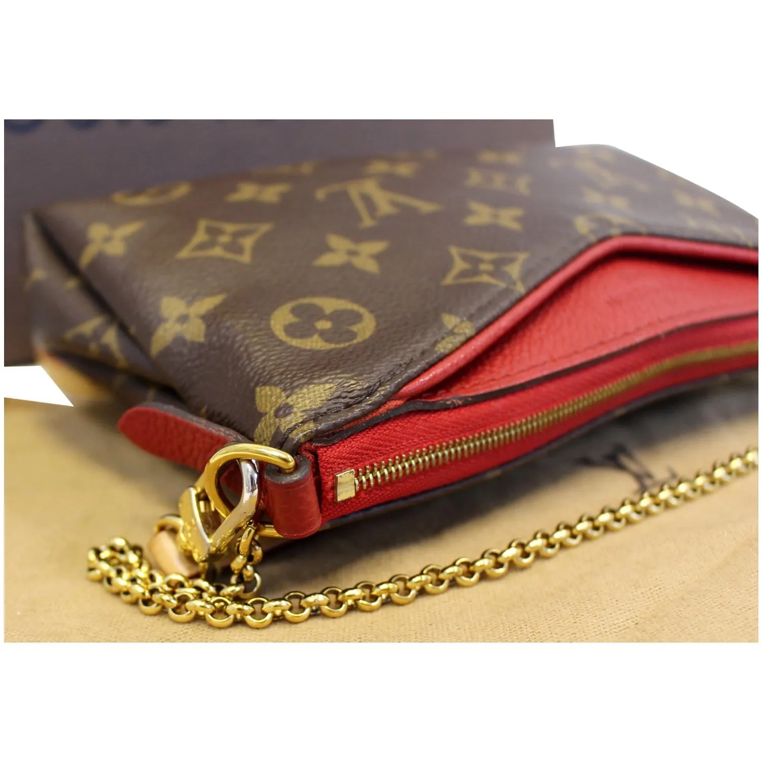 LOUIS VUITTON Pallas Monogram Canvas Clutch Crossbody Bag Brown